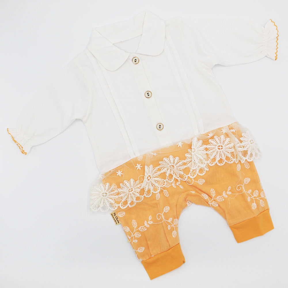 Baby Girl Fancy Embroidered Flowers Full Sleeves Romper for 0-12 Months