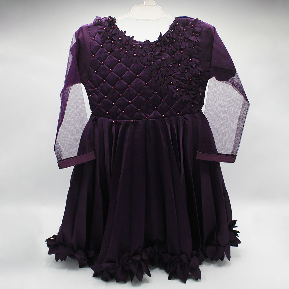 Girl Fancy Full Sleeves Long Frock Flower Beads with Trouser For 1-3 Years