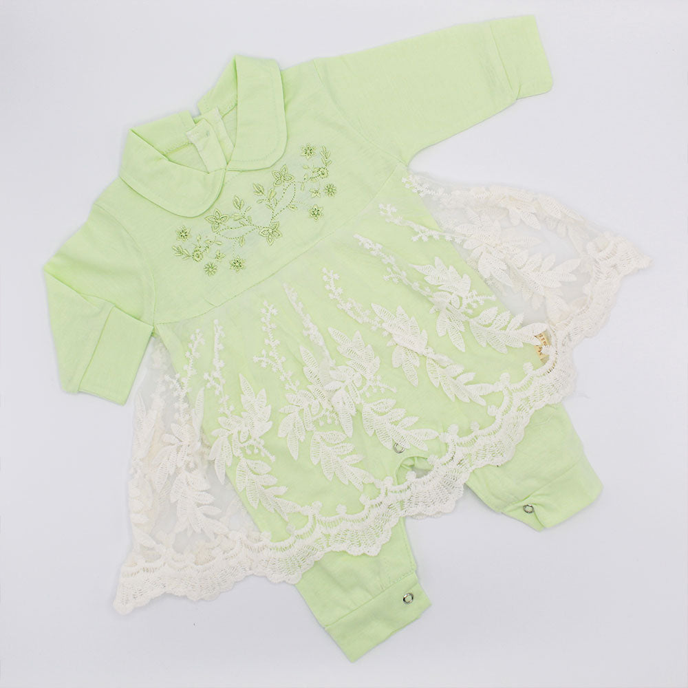 Baby Girl Fancy Embroidered Flowers Top Frill Full Sleeves Romper for 0-12 Months