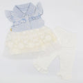 Baby Girl New Denim Style Long Frill Frock with Straight Pant Frill Bottom for 4-12 Months