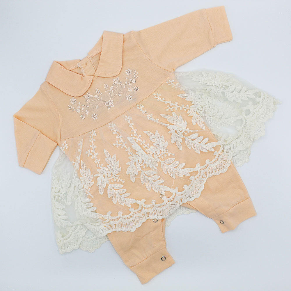 Baby Girl Fancy Embroidered Flowers Top Frill Full Sleeves Romper for 0-12 Months