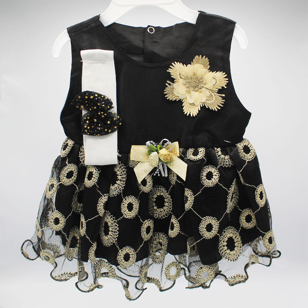Made as Turkey Fancy Baby Girl Frock Set with Headband and Bodysuit For 0-9 Months