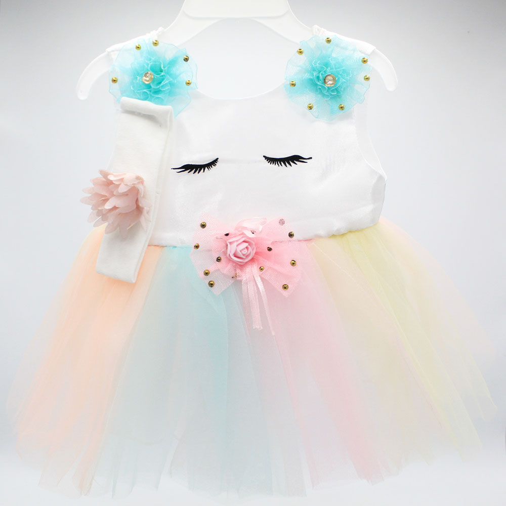 Made as Turkey Fancy Baby Girl Frock Set with Headband and Bodysuit For 0-9 Months