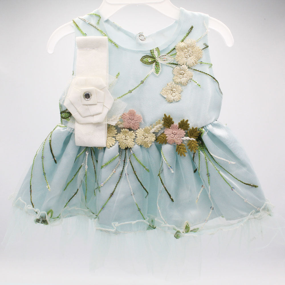 Made as Turkey Fancy Baby Girl Frock Set with Headband and Bodysuit For 0-9 Months