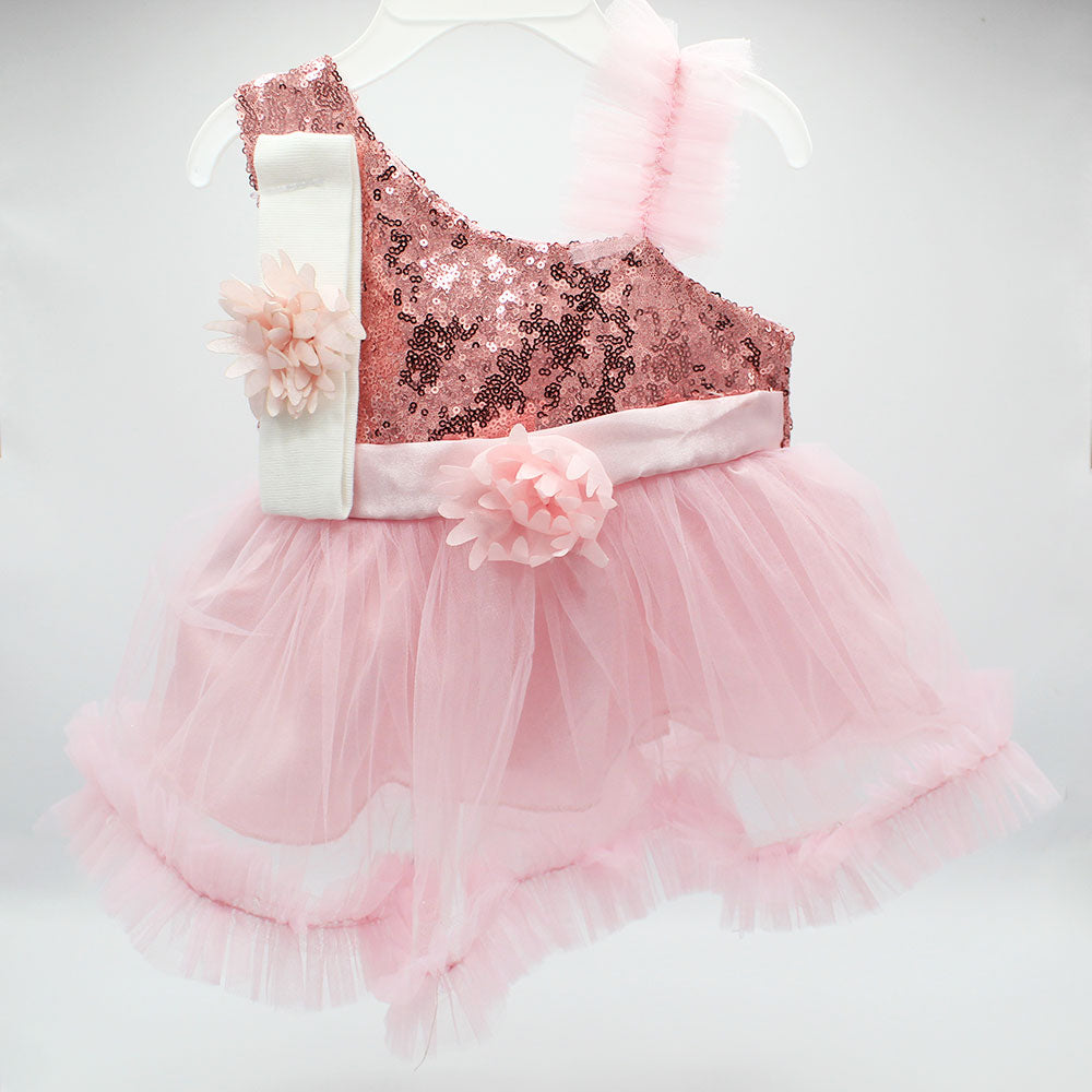 Made as Turkey Fancy Baby Girl Frock Set with Headband and Bodysuit For 0-9 Months