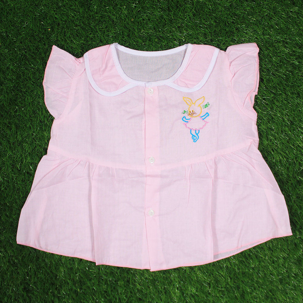 Imported Thailand Baby Girl Cotton Stuff Fly Sleeves Frock Jabla Shirt for 0-6 Months
