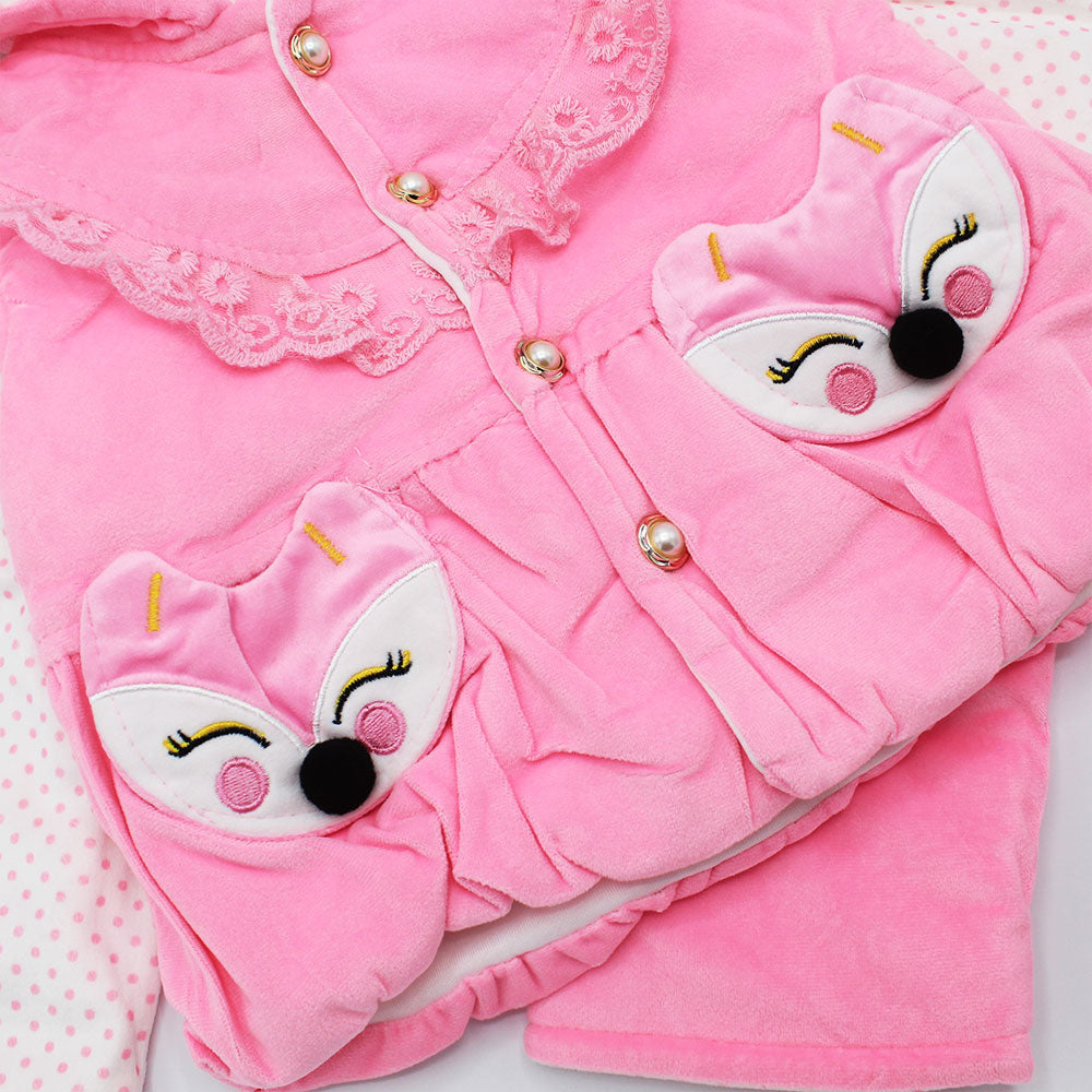 Imported Winter Baby Girl Cute 3D Fox Warm Polyester Filled Hoodie Dress for 9 Months - 2.5 Years