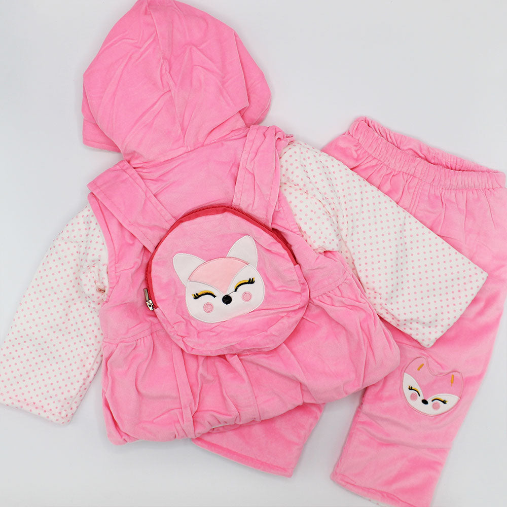 Imported Winter Baby Girl Cute 3D Fox Warm Polyester Filled Hoodie Dress for 9 Months - 2.5 Years