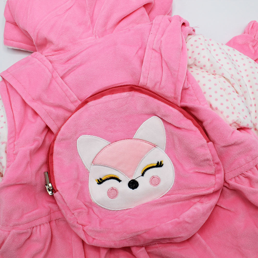 Imported Winter Baby Girl Cute 3D Fox Warm Polyester Filled Hoodie Dress for 9 Months - 2.5 Years