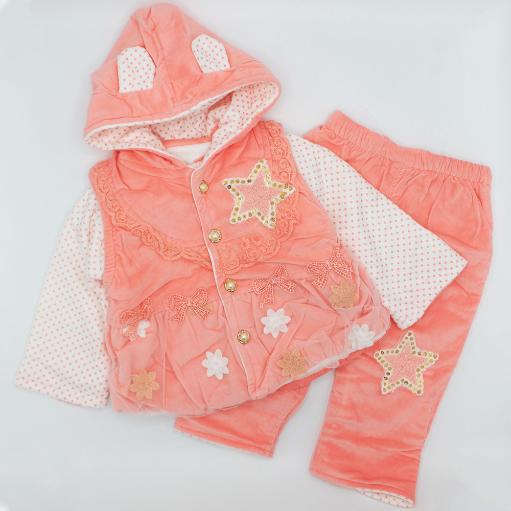 Imported Winter Baby Girl Sequence Net Stylish Warm Polyester Filled Hoodie Dress for 9 Months - 2.5 Years