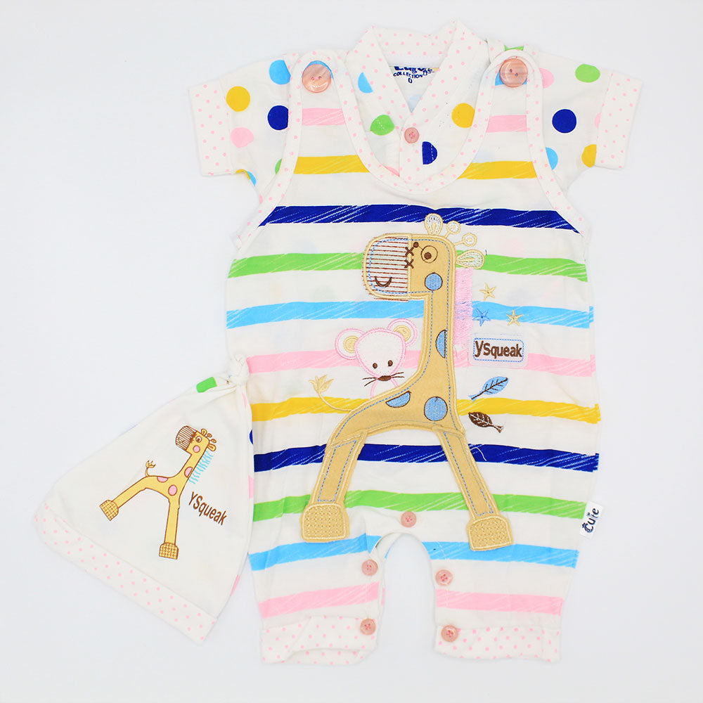 Newborn Baby Cute Giraffe Dungaree Romper Dress with Knot Style Cap for 0-3 Months
