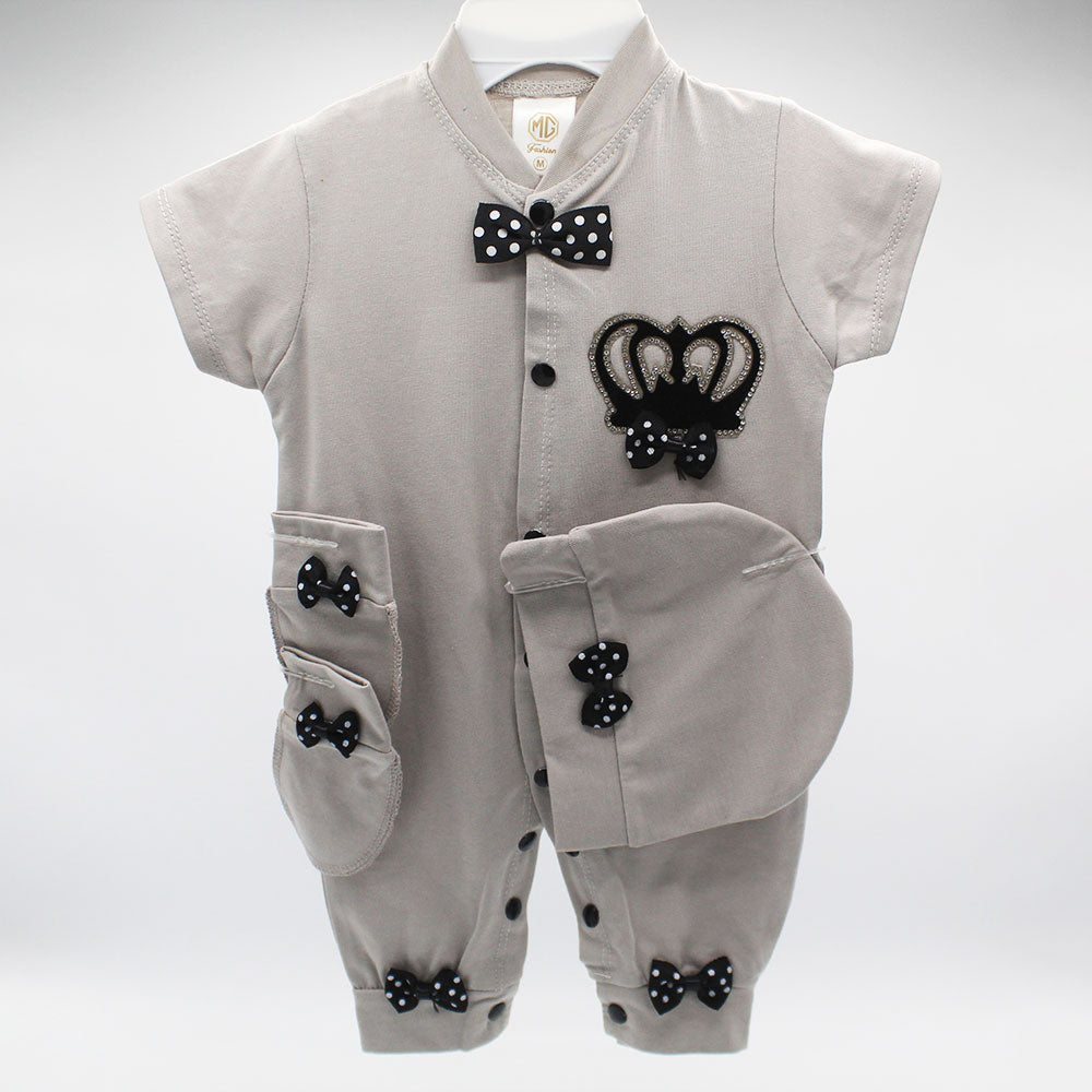 Made As Turkey Summer Half Sleeves 3D Crown Baby Bow Romper Set with Cap and Mittens for 0-9 Months
