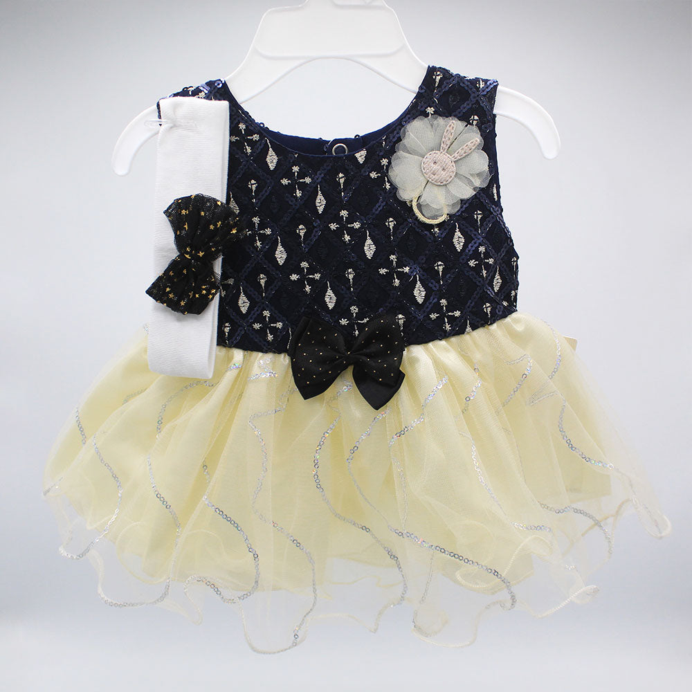 Made as Turkey Fancy Baby Girl Frock Set with Headband and Bodysuit For 0-9 Months