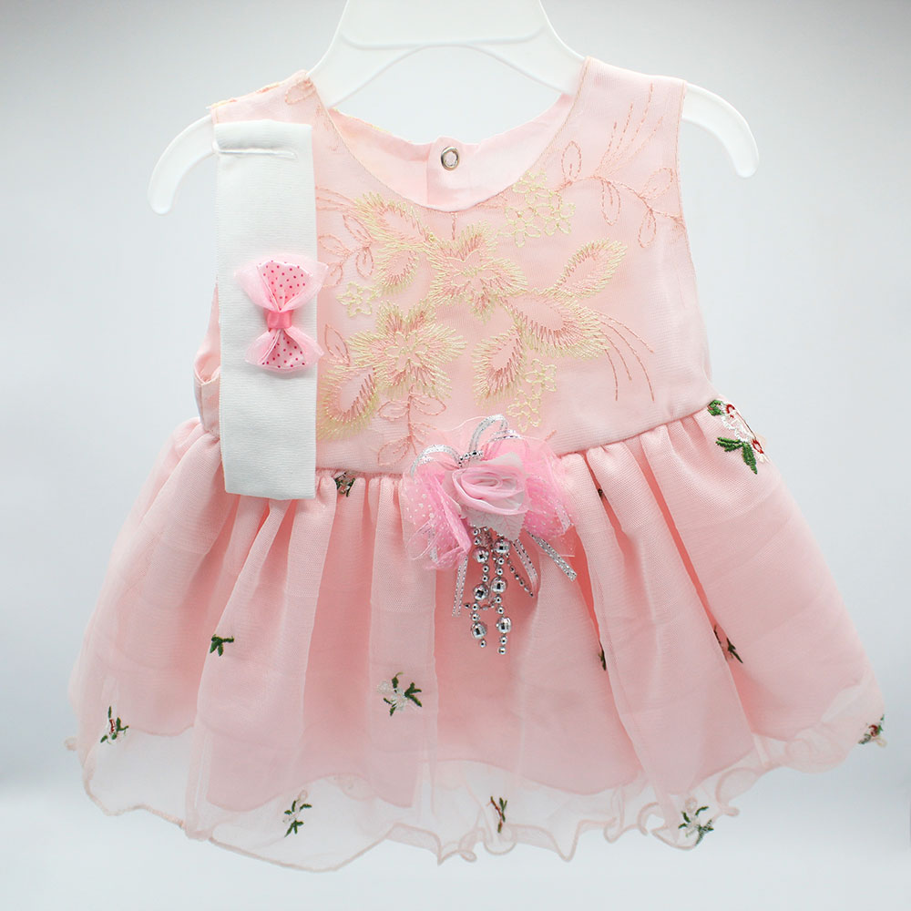 Made as Turkey Fancy Baby Girl Frock Set with Headband and Bodysuit For 0-9 Months
