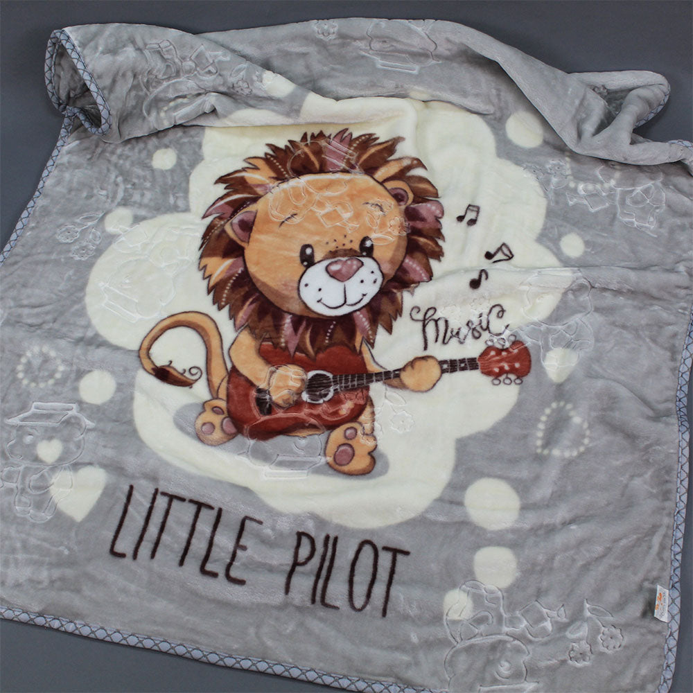 Super Soft Kids Double Ply Embossed Blanket for 1-10 Years Grey Lion