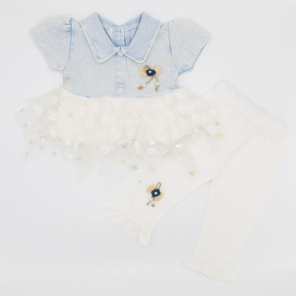 Baby Girl New Denim Style Frock with Straight Pant for 4-12 Months