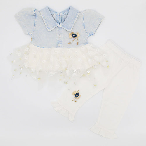 Baby Girl New Denim Style Frock with Straight Pant for 4-12 Months