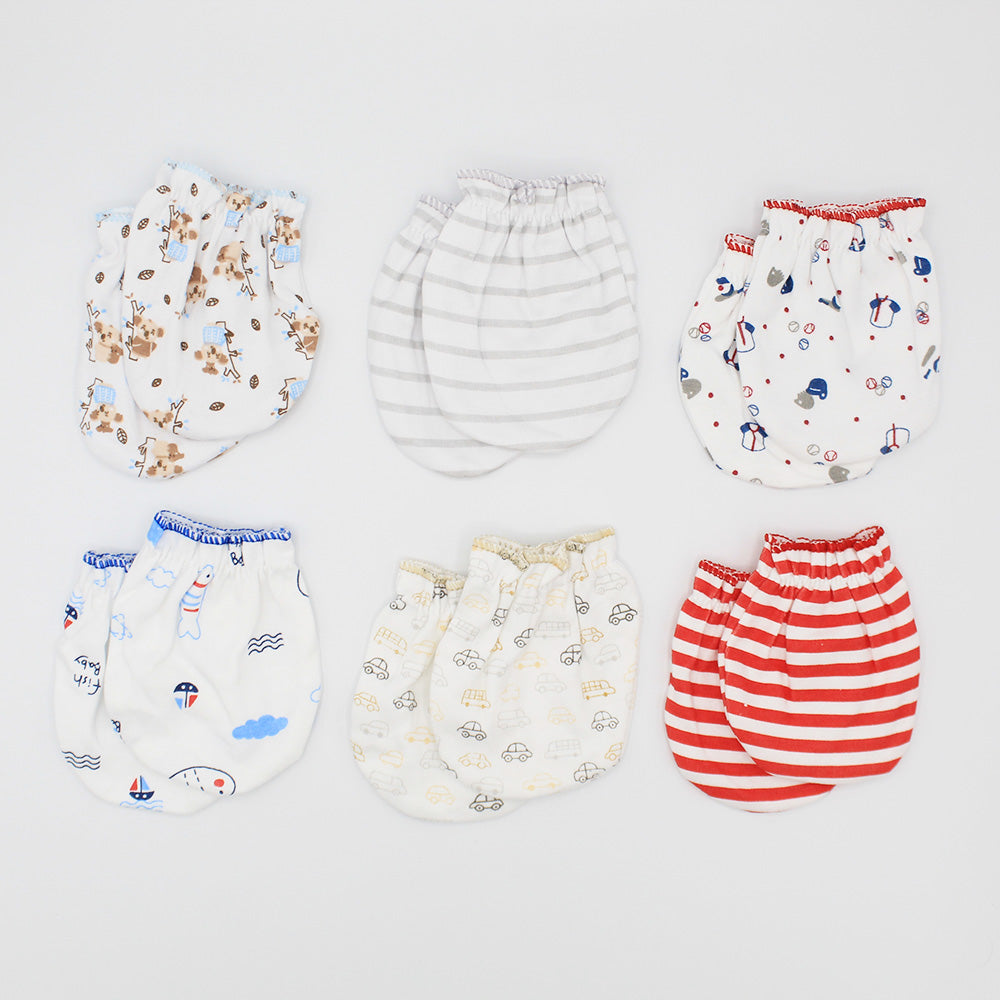 Imported Pack of 6 Pair Newborn Baby Super Soft Cotton Mittens