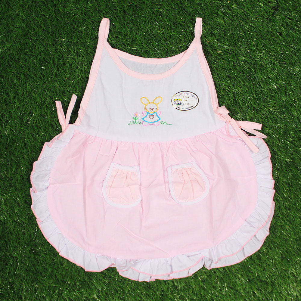 Imported Thailand Baby Girl Cotton Stuff Sleeveless Frock Jabla Shirt for 0-6 Months