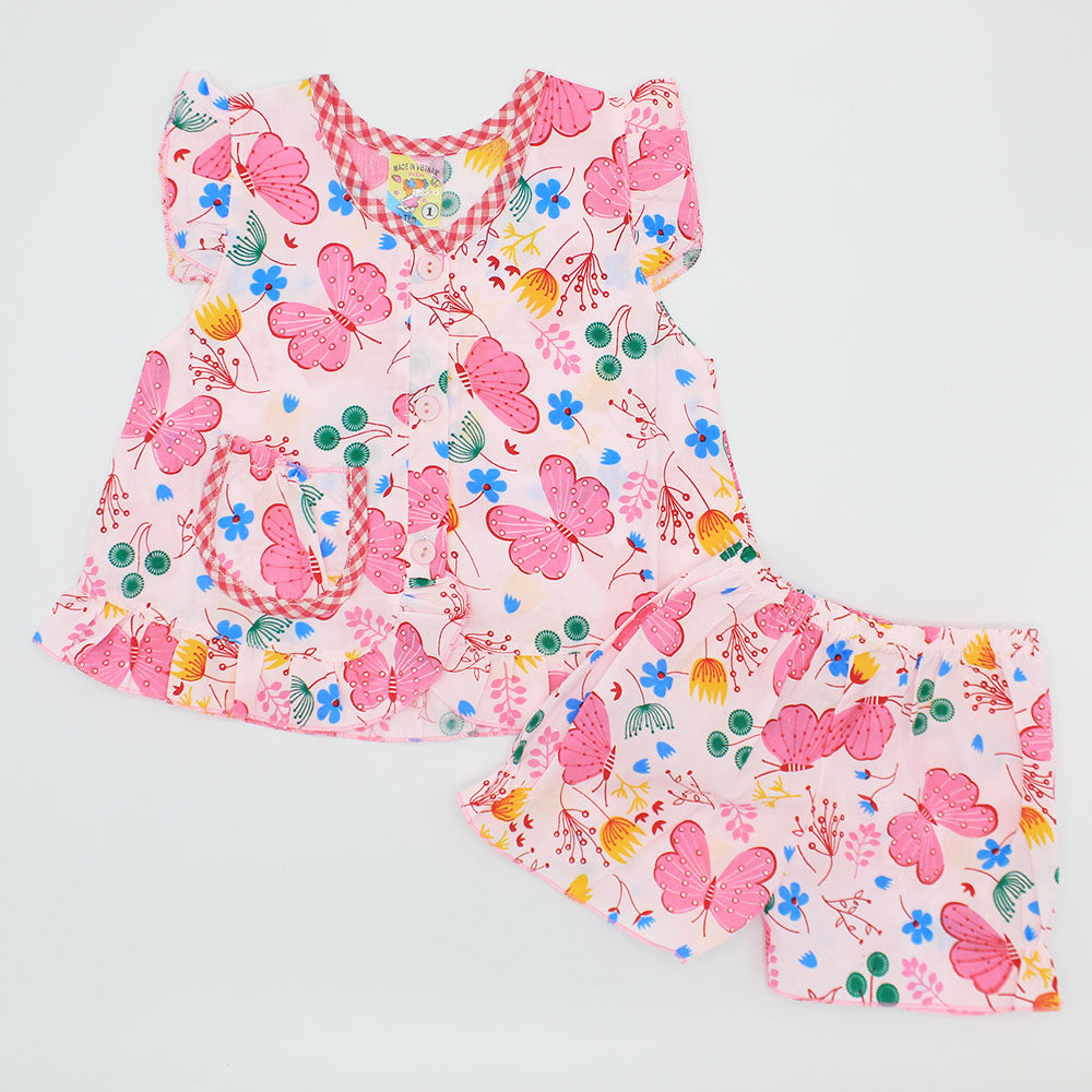 Imported Baby Girl Floral Fly Sleeves Dress with Elastic Shorts for 0-12 Months
