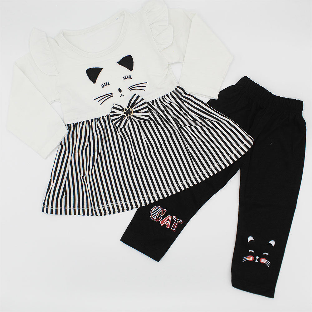 Baby Girl Cute Cat Full Sleeves Frock Dress for 3-9 Months