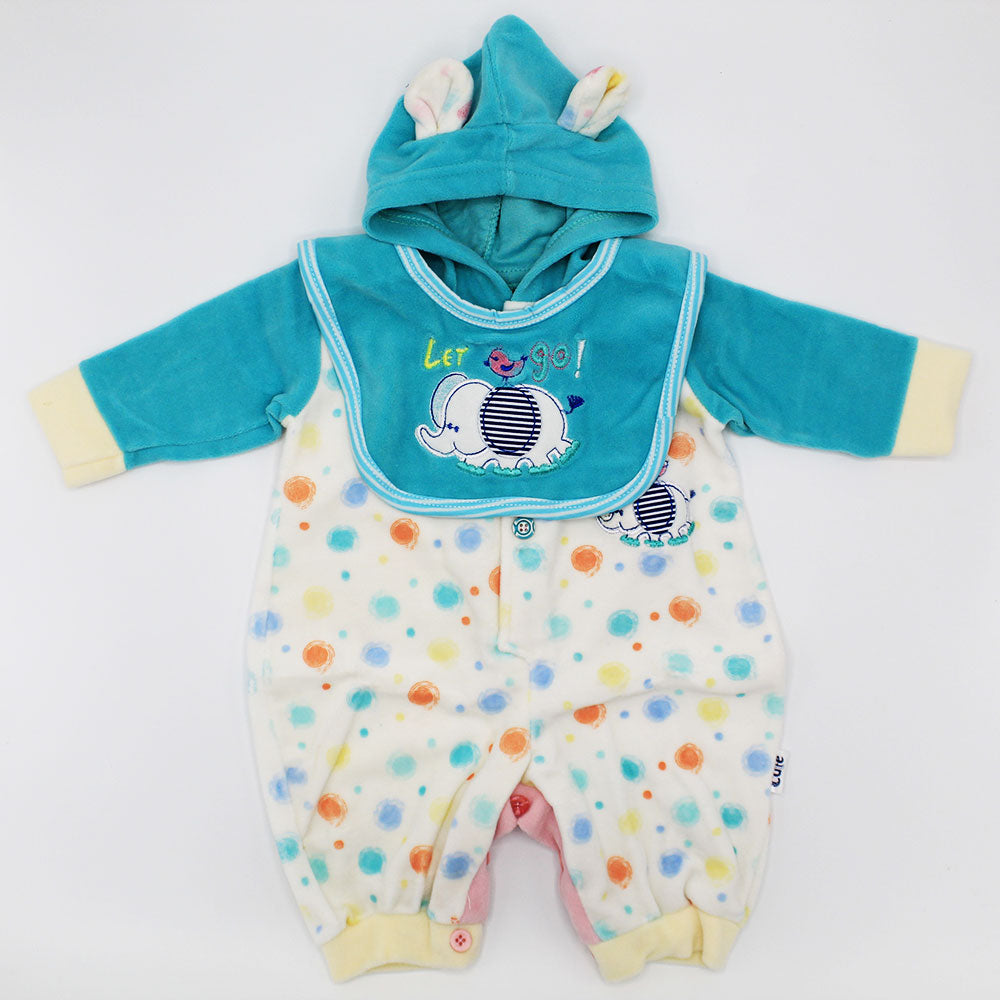Newborn Baby Winter Warm Cute Elephant Hooded Romper with Bib for 0-3 Months