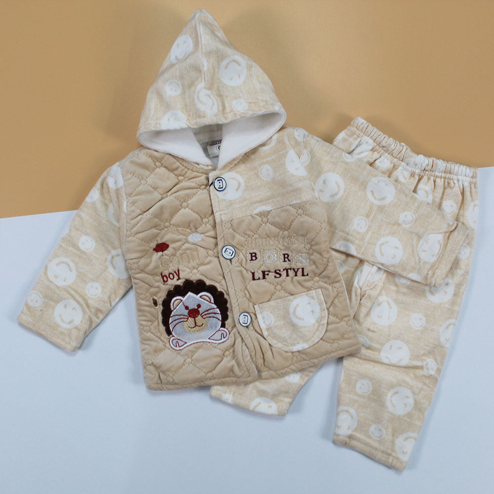 Newborn Baby Winter Warm Full Button Good Boy Emoji Hoodie Suit for 0-4 months Velvet Clothes Hoodie Sweatshirt Tops
