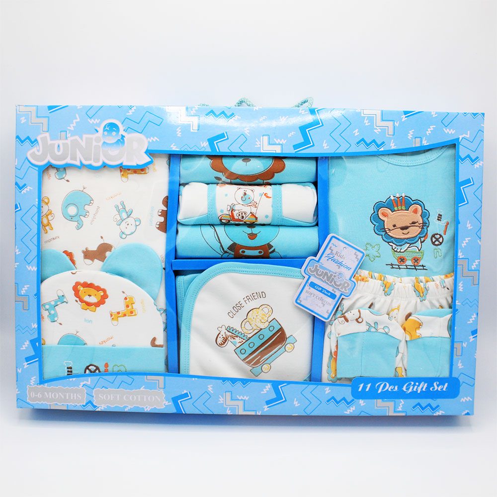 Newborn Baby Gift Box 11 Pcs Lion Character Embroidered Soft Cotton Summer Starter Set with Wrapping Sheet for 0-6 Months