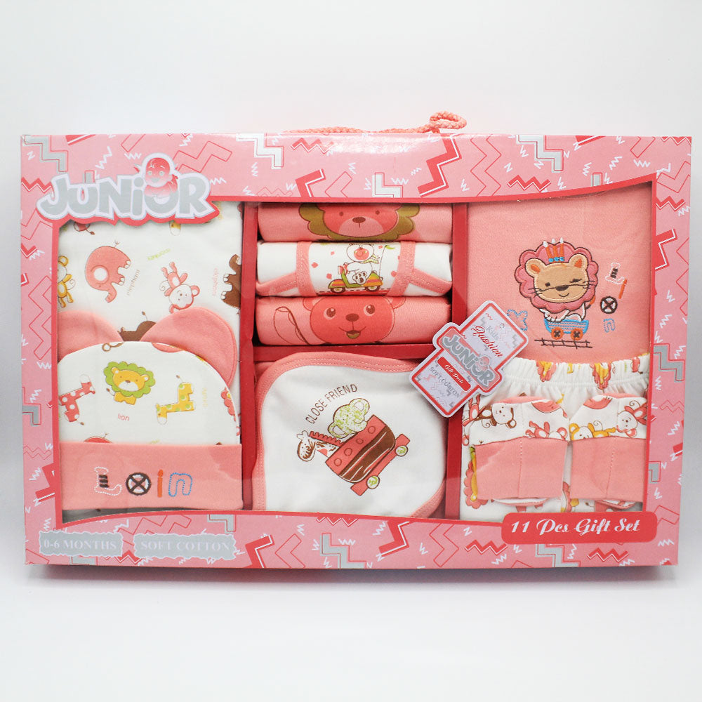 Newborn Baby Gift Box 11 Pcs Lion Character Embroidered Soft Cotton Summer Starter Set with Wrapping Sheet for 0-6 Months