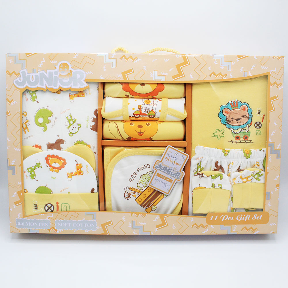 Newborn Baby Gift Box 11 Pcs Lion Character Embroidered Soft Cotton Summer Starter Set with Wrapping Sheet for 0-6 Months