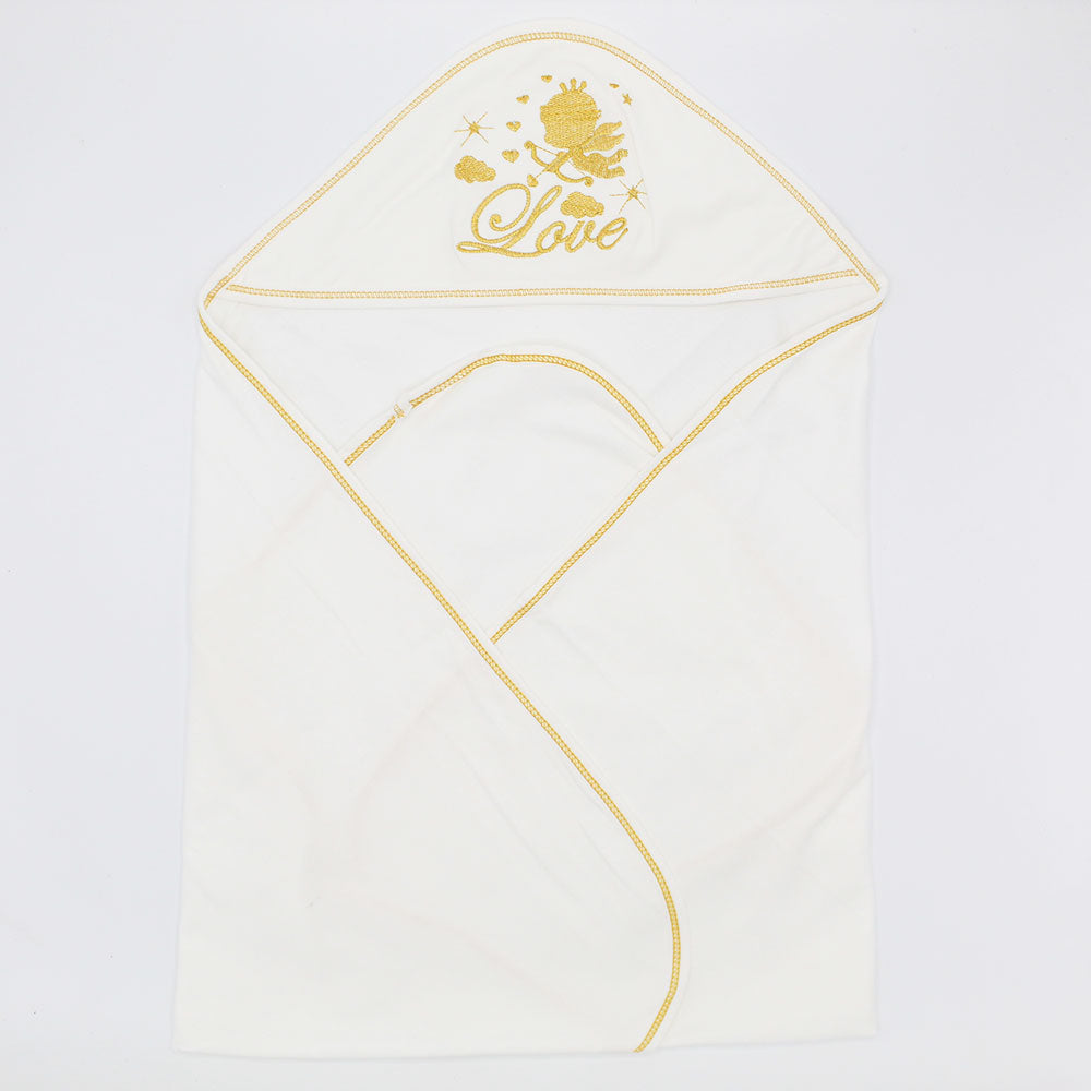 Imported Thailand Newborn Baby Embroidered Love Wrapping Sheet with Hood for 0-3 Months