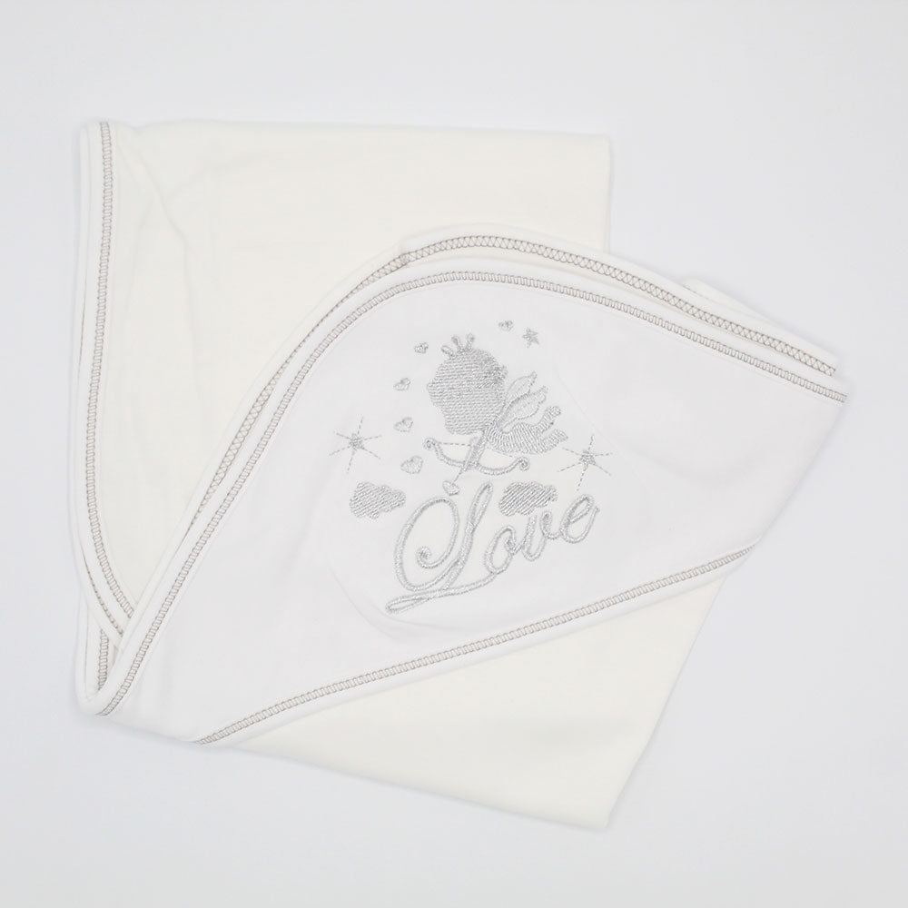 Imported Thailand Newborn Baby Embroidered Love Wrapping Sheet with Hood for 0-3 Months