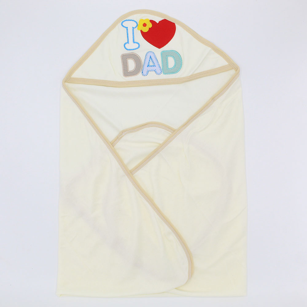 Imported Thailand Newborn Baby Embroidered I Love Mom Dad Wrapping Sheet with Hood for 0-3 Months