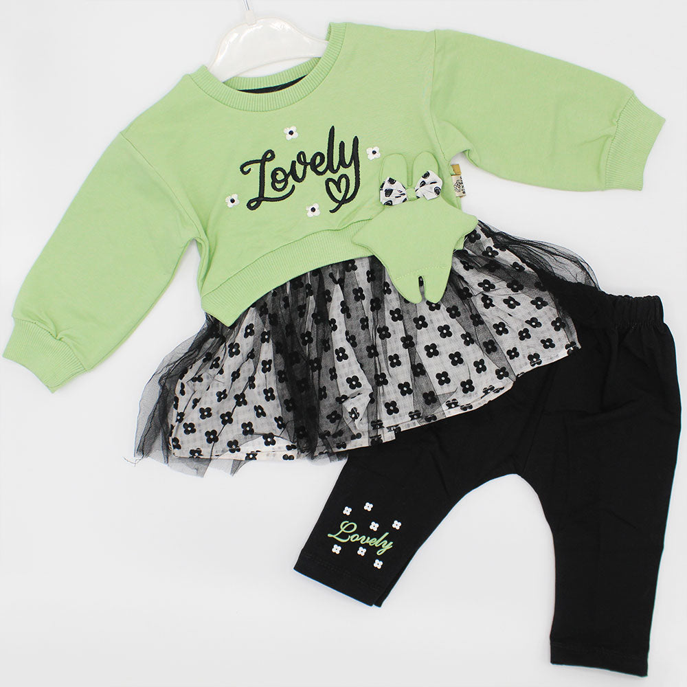 Baby Girl Winter Terry Lovely Embroidered 3D Bow Full Sleeves Frock Dress for 3 Months - 3.5 Years