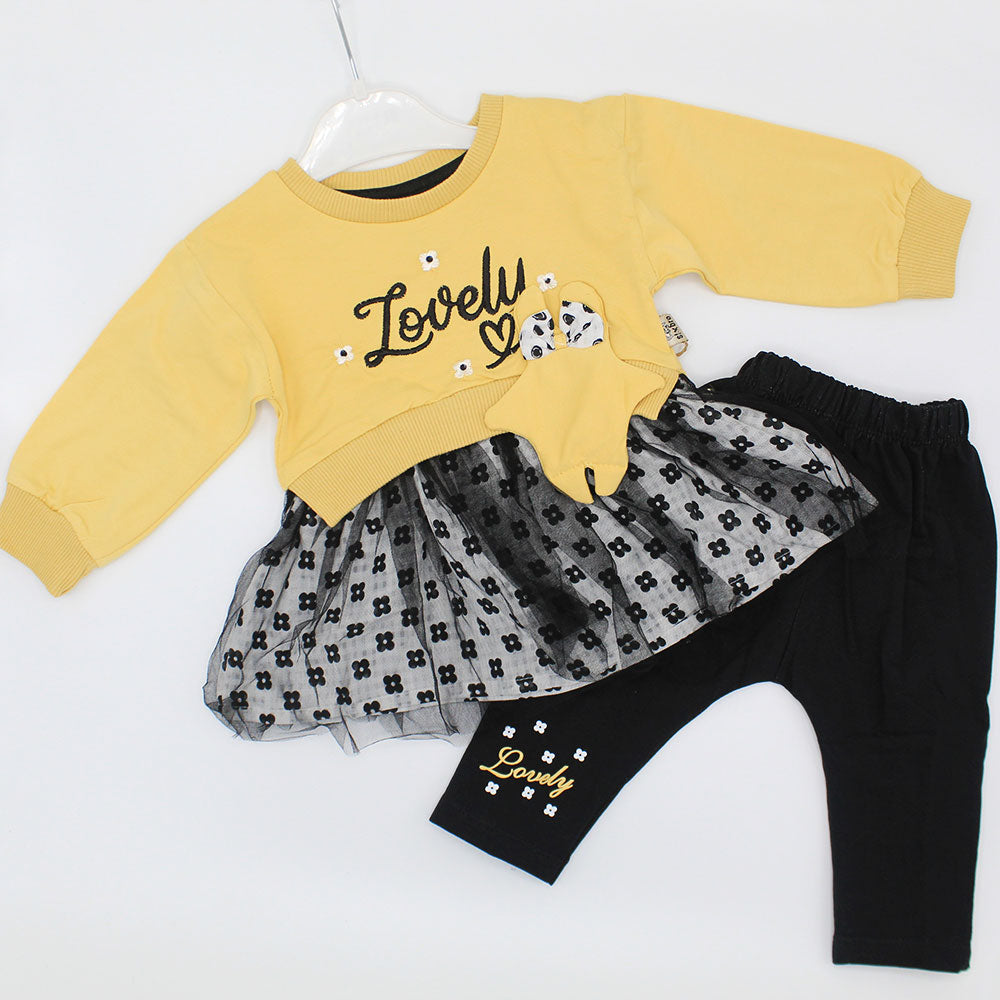 Baby Girl Winter Terry Lovely Embroidered 3D Bow Full Sleeves Frock Dress for 3 Months - 3.5 Years