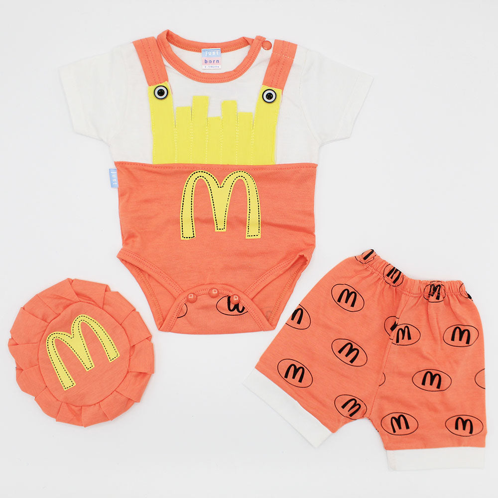 Newborn Baby MC Loaded Fries Bucket Bodysuit Dress with Chef Style Cap for 0-3 months