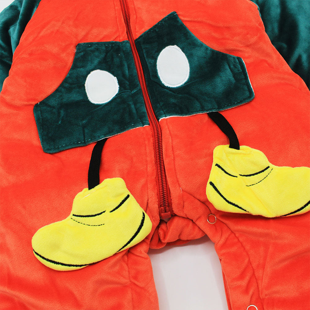 Imported Winter Baby Mickey Mouse Full Polyester Filled Velvet Hooded Character Zipper Romper for 6-18 Months