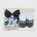 Imported Baby Boy Bow Mittens and Booties 3 Piece Set for 0-6 Months