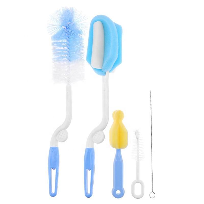 Imported Bottle Brush Cleaner Kit with Teat Cleaner and Straw Brushes 360 Degree Rotating 5 PCS in One Feeder Brush Set