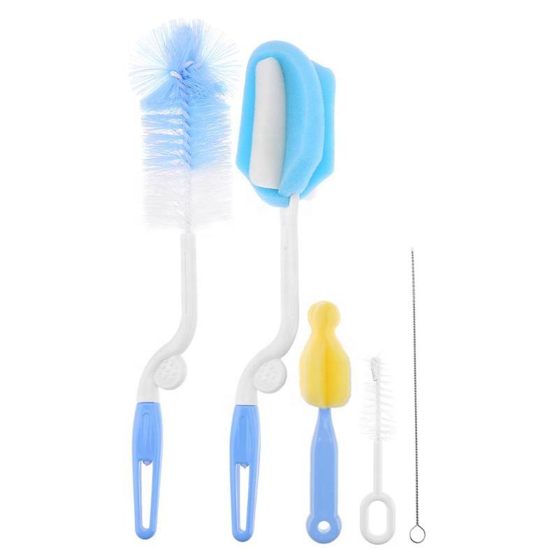 Imported Bottle Feeder Brush Cleaner Kit with Teat Cleaner and Straw Brushes 360 Degree Rotating 5 PCS in One Feeder Brush Set