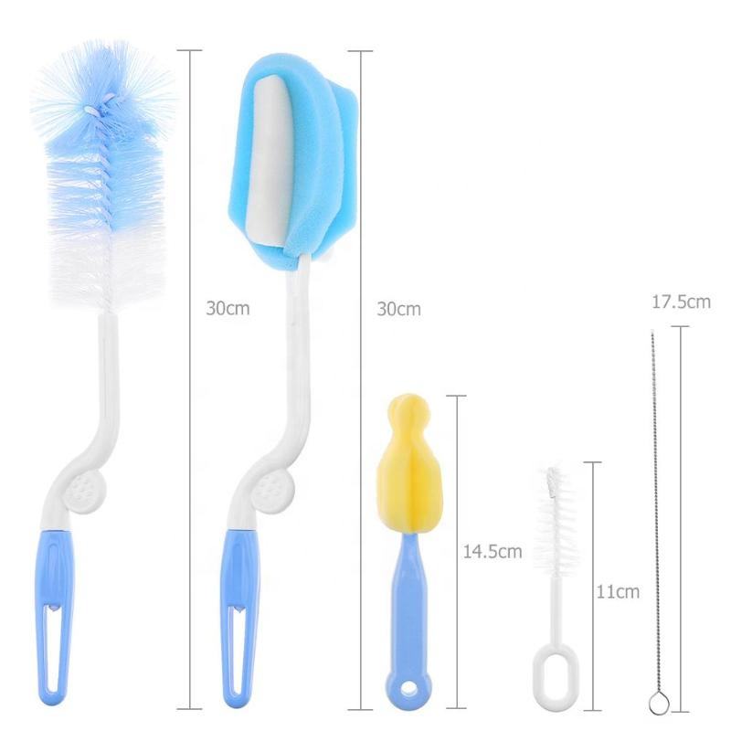 Imported Bottle Feeder Brush Cleaner Kit with Teat Cleaner and Straw Brushes 360 Degree Rotating 5 PCS in One Feeder Brush Set