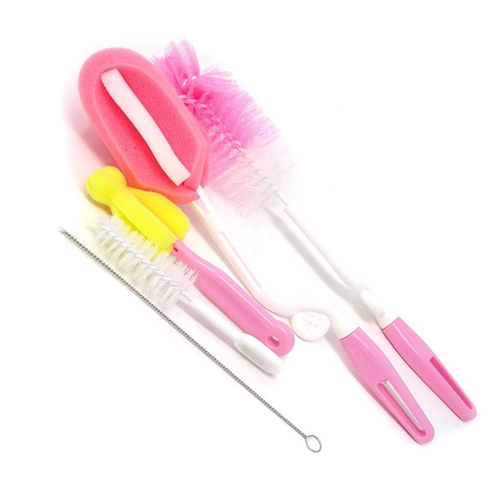 Imported Bottle Feeder Brush Cleaner Kit with Teat Cleaner and Straw Brushes 360 Degree Rotating 5 PCS in One Feeder Brush Set