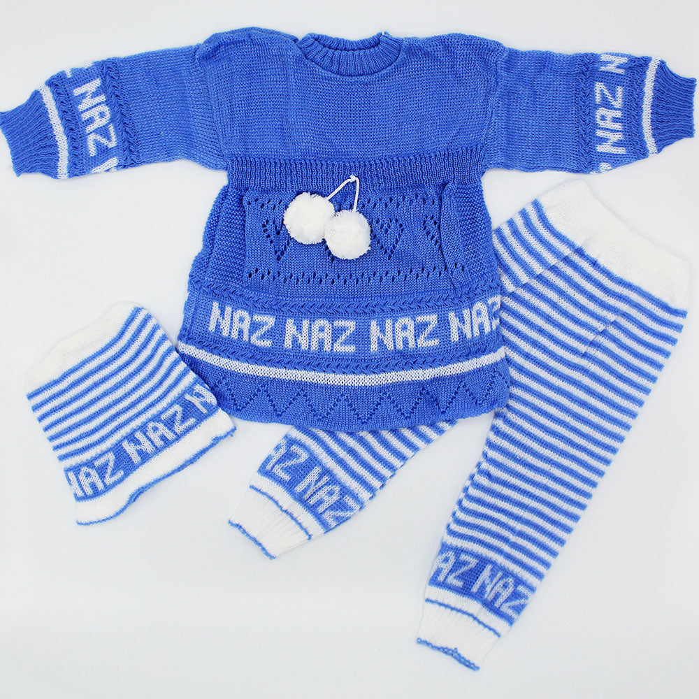Baby Girl Winter Woolen Knitted Baby 3 Pcs Sweater Suit With Cap for 3-9 Months