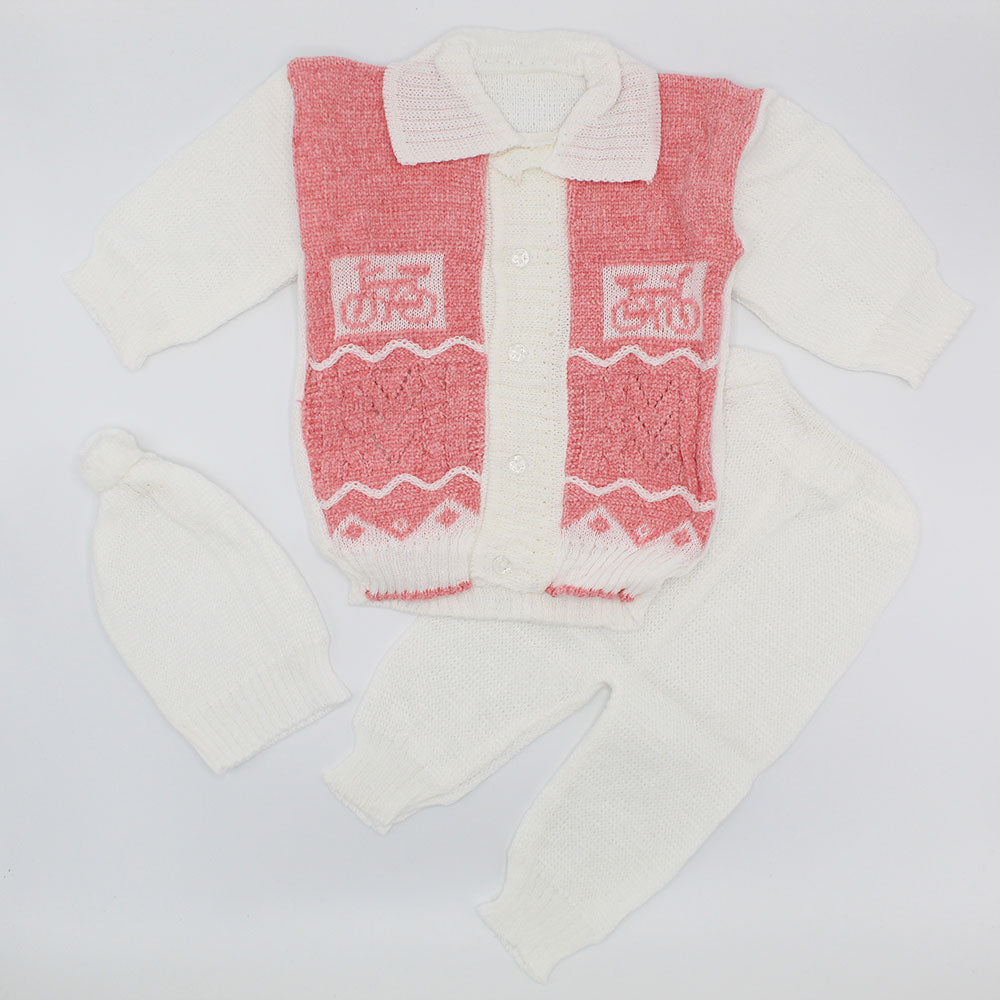 Newborn Winter Woolen Knitted Baby Sweater Suit With Cap - Bicycle Design for 0-6 Months
