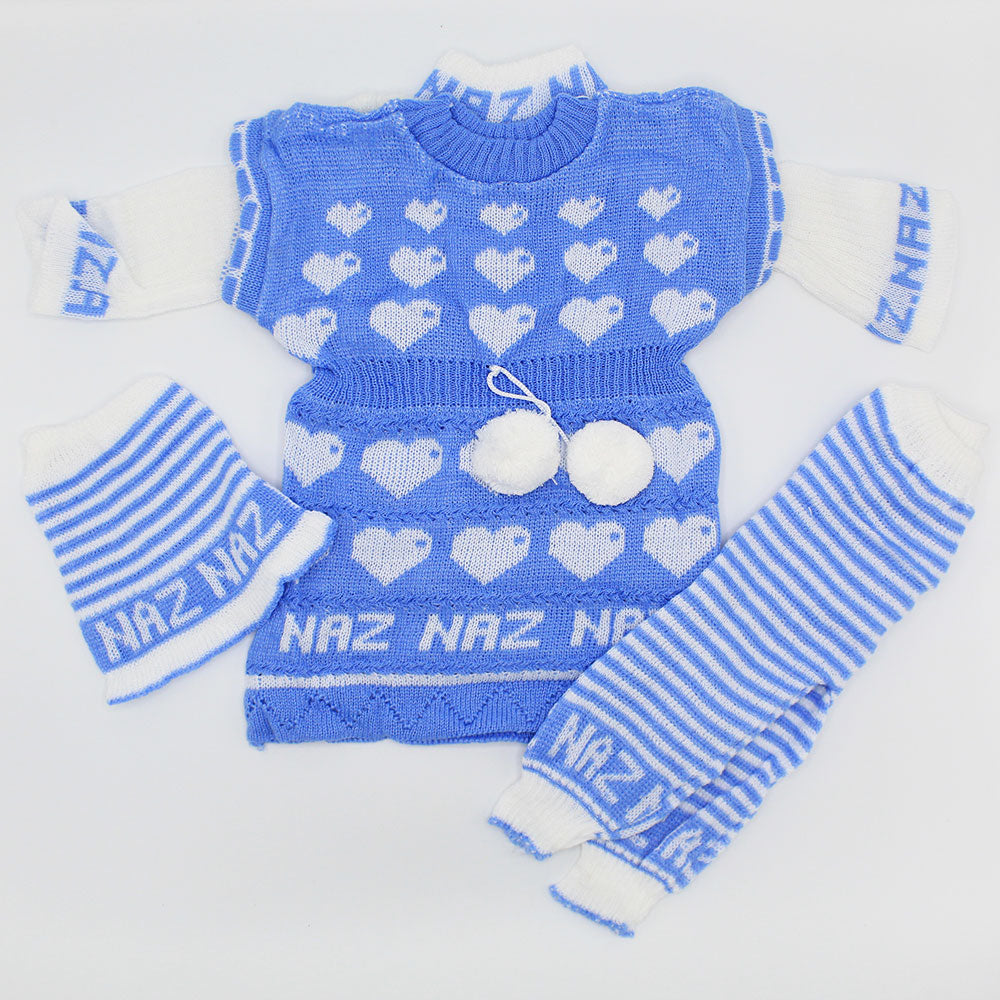 Baby Girl Winter Hearts Woolen Knitted Baby 4 Pcs Sweater Suit With Cap for 0-6 Months