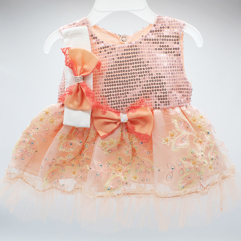Made as Turkey Fancy Baby Girl Frock Set with Headband and Bodysuit For 0-9 Months