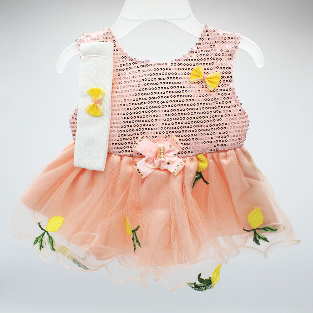 Made as Turkey Fancy Baby Girl Frock Set with Headband and Bodysuit For 0-9 Months