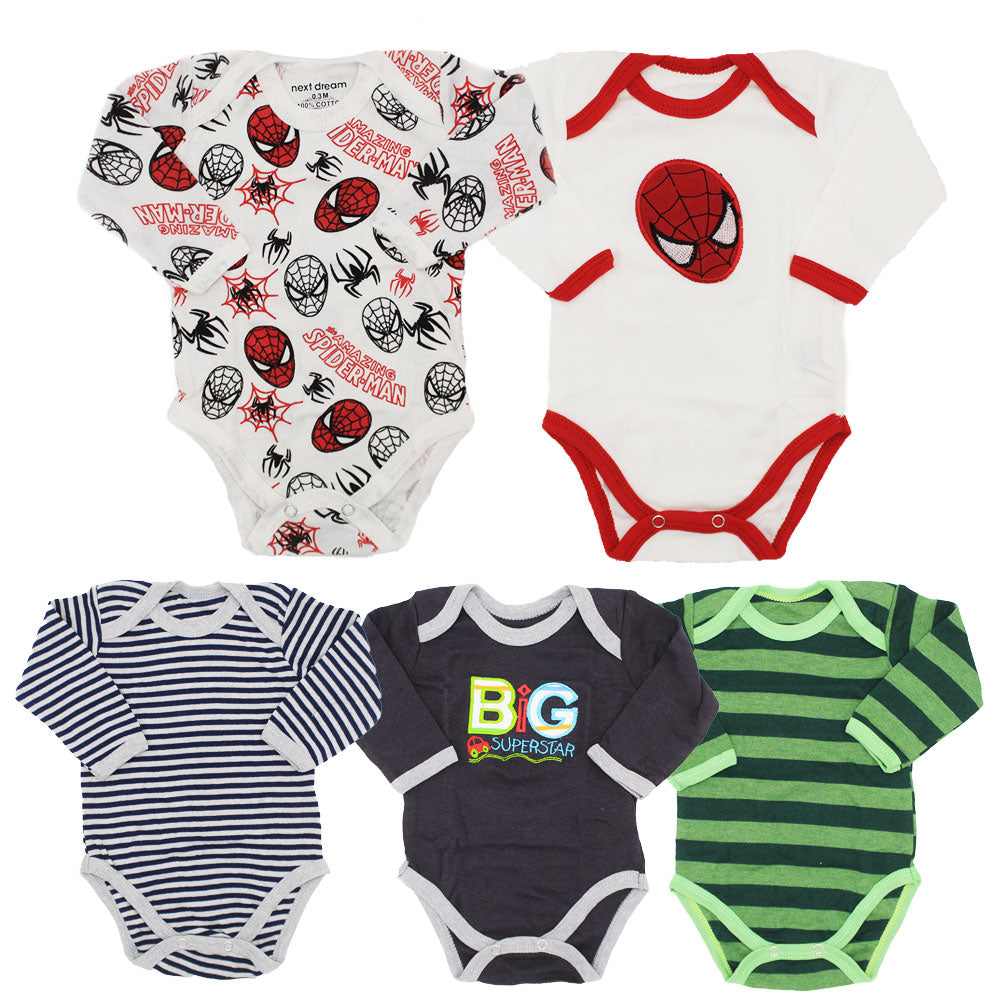 Imported Next Dreams Baby Set of 5 Bodysuit Full Sleeves Onesie Romper for 0-23 Months