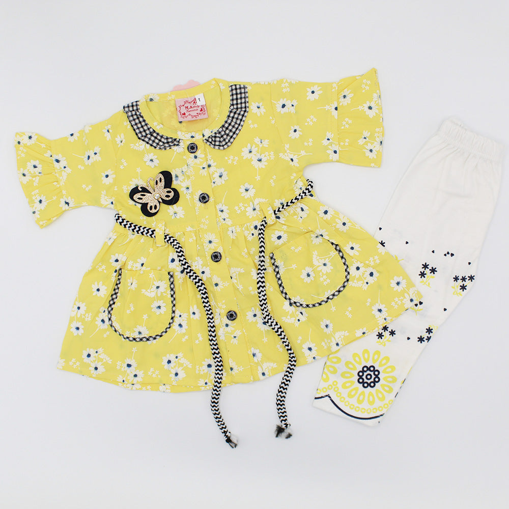 Baby Girl Butterfly Pocket Nod Belt Stylish Frock Dress for 3-9 months