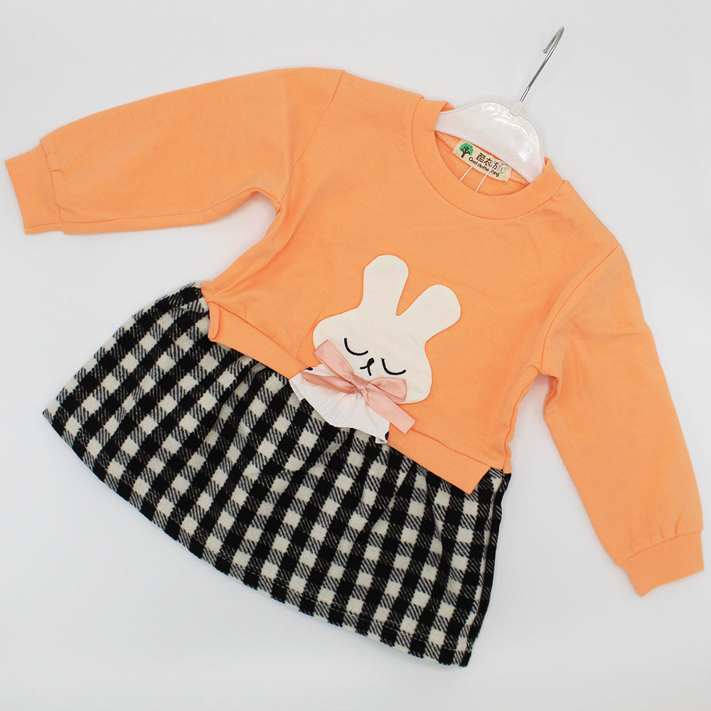 Imported 3D Bunny Baby Girl Long Sleeve Pullover Sweatshirt Frock for 12 Months - 4 Years